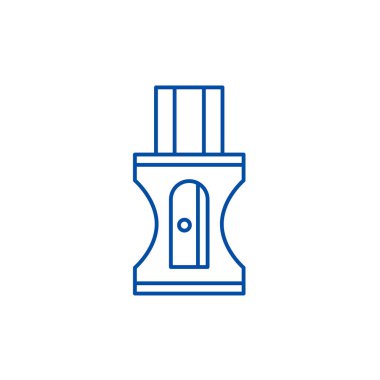 Kalem kalemtıraş satırı simgesi kavramı. Kalem kalemtıraş düz vektör simgesi, işaret, anahat illüstrasyon.