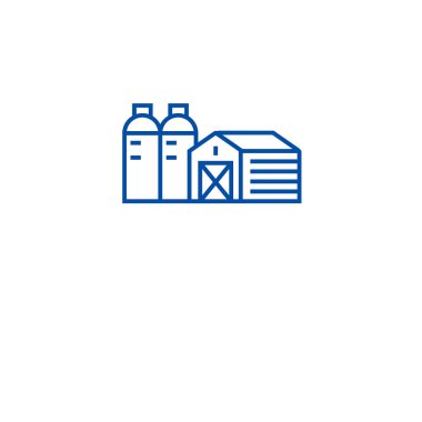 Çiftlik, ahır, silo satırı simgesi kavramı. Çiftlik barn, silo düz vektör simgesi, işaret, anahat illüstrasyon.