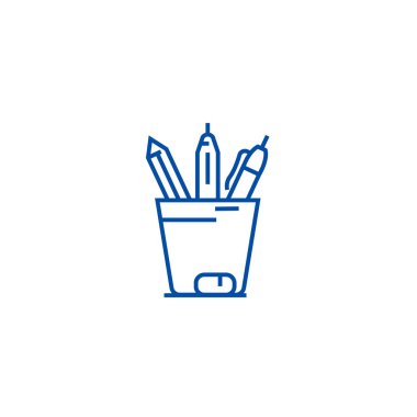 Kalem tutucu satırı simgesi kavramı. Kalem tutucu düz vektör simgesi, işaret, anahat illüstrasyon.