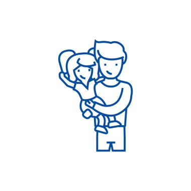 Baba ile kızı, baba çocuk çizgi simgesini konsepti ile. Baba ile kızı, baba ile çocuk düz vektör simgesi, işaret, anahat illüstrasyon.