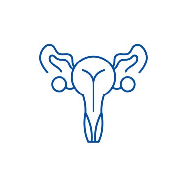 Kadın üreme organları satırı simgesi kavramı. Kadın üreme organları düz vektör simgesi, işaret, anahat illüstrasyon.