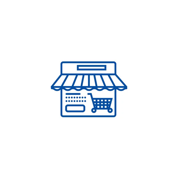 Conceito de ícone de linha de loja online. Loja on-line símbolo vetorial plana, sinal, ilustração esboço . —  Vetores de Stock