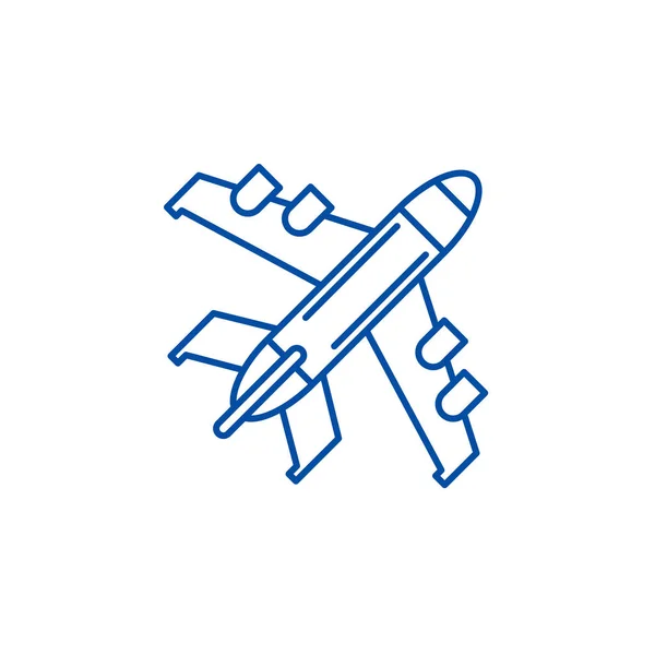 Concept d'icône de ligne d'avion de passagers. Avion passager vecteur plat symbole, signe, illustration de contour . — Image vectorielle