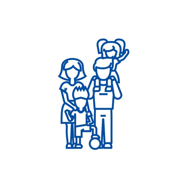 Familie, op vaders schouders, moeder lijn pictogram concept. Familie, op vaders schouders moeder platte vector symbool, teken, overzicht illustratie. — Stockvector