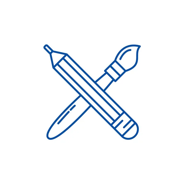 Matita e pennello linea icona concetto. Matita e pennello simbolo vettore piatto, segno, illustrazione contorno . — Vettoriale Stock