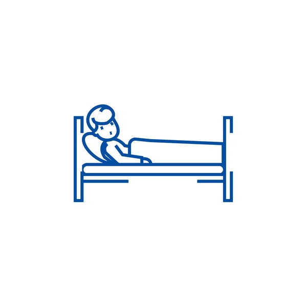 Icono de paciente en línea de cama de hospital. Paciente en cama de hospital vector plano símbolo, signo, esquema ilustración . — Archivo Imágenes Vectoriales