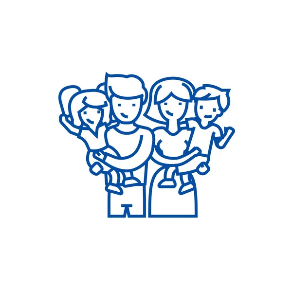 Famille, parents heureux et enfants ligne icône concept. Famille, parents heureux et enfants symbole vectoriel plat, signe, illustration de contour . — Image vectorielle