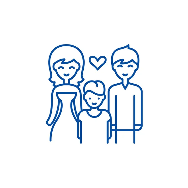 Família com conceito de ícone de linha de criança. Família com criança símbolo vetorial plana, sinal, ilustração esboço . —  Vetores de Stock
