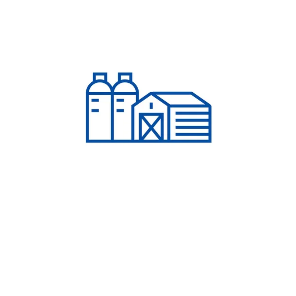 Conceito de ícone de linha de fazenda, celeiro, silo. Fazenda, celeiro, silo símbolo vetorial plana, sinal, ilustração esboço . — Vetor de Stock