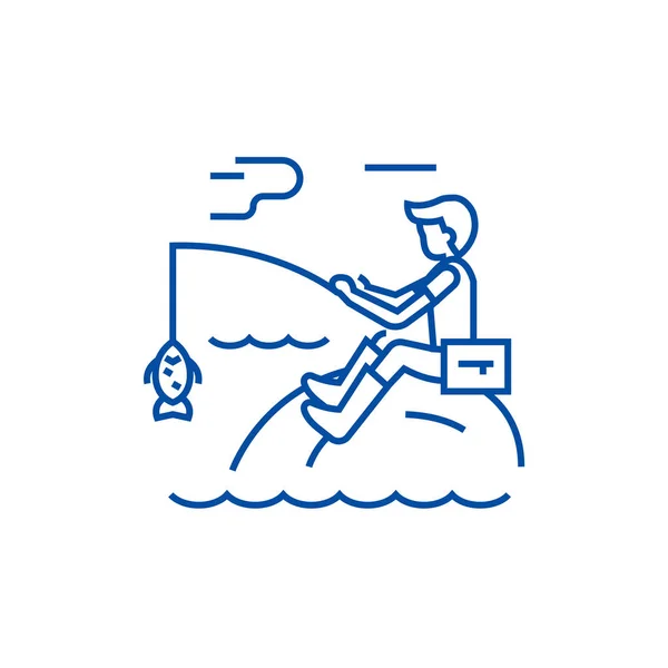 Pêcheur avec ligne de canne icône concept. Pêcheur avec canne symbole vectoriel plat, signe, illustration de contour . — Image vectorielle