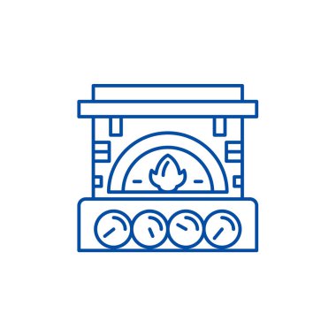 Şömine Tuğla Satır simgesi kavramı. Şömine tuğla düz vektör simgesi, işaret, anahat illüstrasyon.