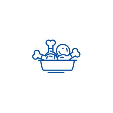 Kızarmış tavuk, yemek satırı simgesi kavramı. Kızarmış tavuk, yemek düz vektör simgesi, işaret, anahat illüstrasyon.