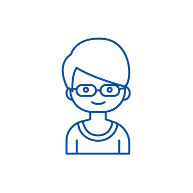 Geek çocuk gözlük hat simgesi konsepti ile. Gözlük düz vektör simgesi, işaret, anahat illüstrasyon inek erkek.