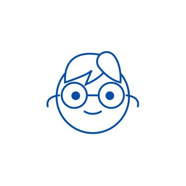 Geek emoji satırı simgesi kavramı. Geek emoji düz vektör simgesi, işaret, anahat illüstrasyon.