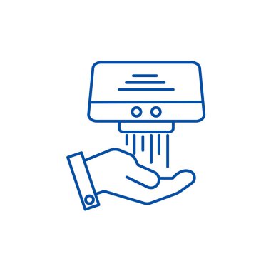 El kurutma makinesi satırı simgesi kavramı. El kurutma makinesi düz vektör simgesi, işaret, anahat illüstrasyon.