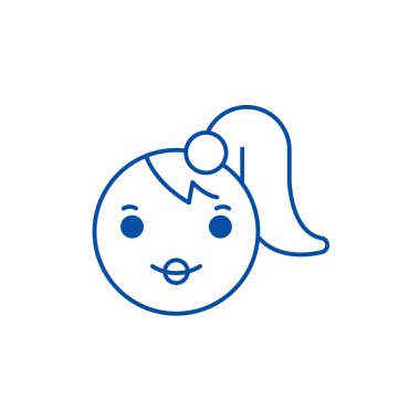 Kız emoji satırı simgesi kavramı. Kız emoji düz vektör simgesi, işaret, anahat illüstrasyon.
