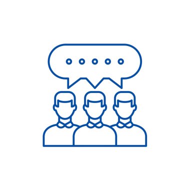 Grup tartışma satırı simgesi kavramı. Grup tartışma düz vektör simgesi, işaret, anahat illüstrasyon.