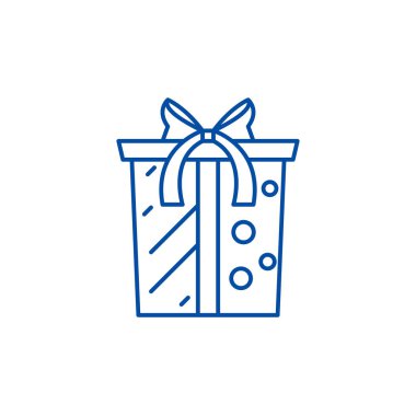 Hediye kutusu yay satırı simgesi konsepti ile. Hediye kutusu ile yay düz vektör simgesi, işaret, anahat illüstrasyon.