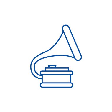 Gramofon illüstrasyon satırı simgesi kavramı. Gramofon illüstrasyon düz vektör simgesi, işaret, anahat illüstrasyon.