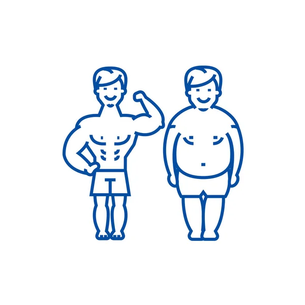 Fitness, vóór en lijn pictogram concept. Fitness, vóór en platte vector symbool, teken, overzicht illustratie. — Stockvector