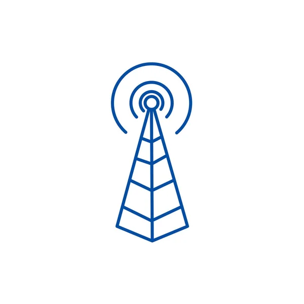 Antena de frequência, conceito de ícone de linha de torre de rádio. Antena de frequência, símbolo de vetor plano de torre de rádio, sinal, ilustração de contorno . — Vetor de Stock