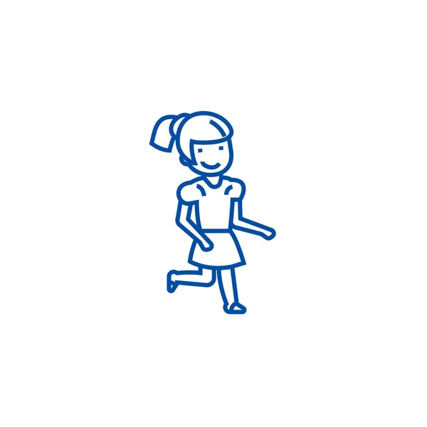 Kız çalışan satırı simgesi kavramı. Kaçan düz vektör simgesi, işaret, anahat illüstrasyon kız. — Stok Vektör