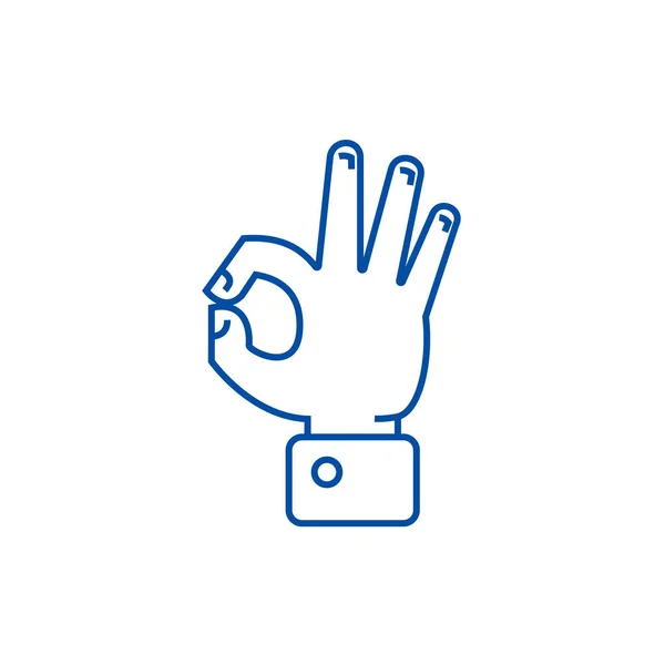 Mano ok concepto de icono de línea. Mano ok vector plano símbolo, signo, esquema ilustración . — Vector de stock