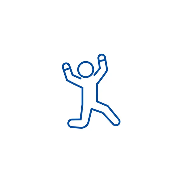 Šťastný muž, skoky řádku ikona koncept. Šťastný muž, skákání plochého vektor symbol, znamení, obrys obrázku. — Stockový vektor