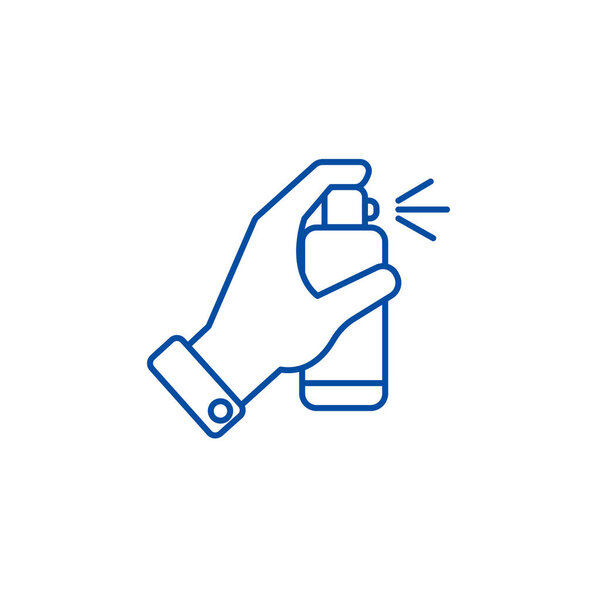 Hand with spray line icon concept. Hand with spray flat  vector symbol, sign, outline illustration.