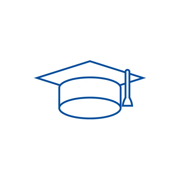 Conceito de ícone de linha de boné de graduação. Símbolo de vetor plano da tampa da graduação, sinal, ilustração do esboço . — Vetor de Stock