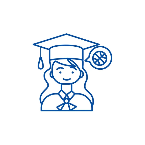 Conceito de ícone de linha de menina de graduação. Graduação menina símbolo vetorial plana, sinal, ilustração esboço . — Vetor de Stock