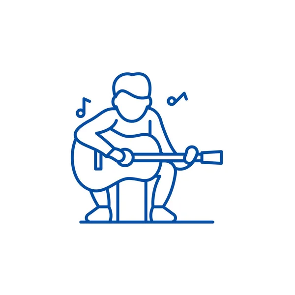 Conceito de ícone de linha de guitarrista. Guitarrista símbolo vetorial plana, sinal, ilustração esboço . — Vetor de Stock
