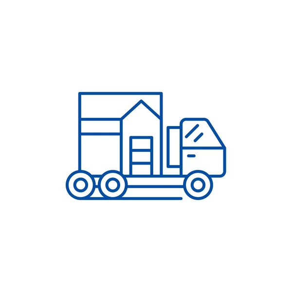 Concetto icona linea di trasporto casa. Casa di trasporto vettoriale piatto simbolo, segno, illustrazione contorno . — Vettoriale Stock