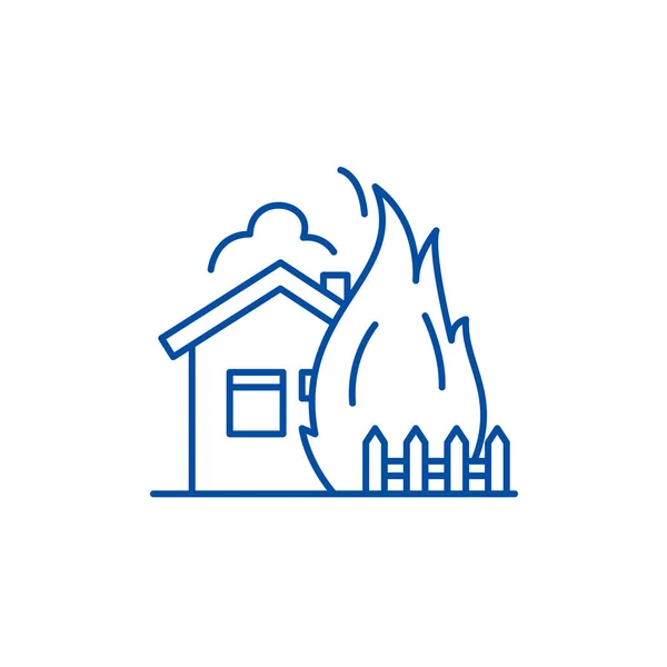 房子消防线路图标概念。房子火平的向量标志, 标志, 概述例证. — 图库矢量图片