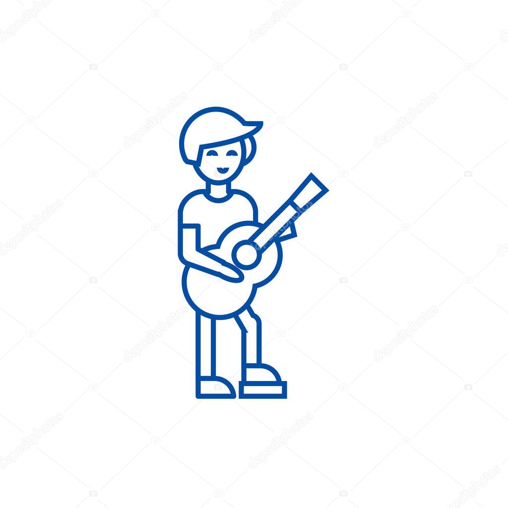 Guitar player,flamenco line icon concept. Guitar player,flamenco flat  vector symbol, sign, outline illustration.