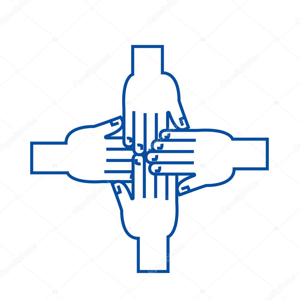 Hands together line icon concept. Hands together flat  vector symbol, sign, outline illustration.