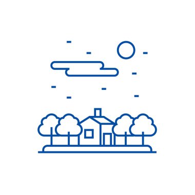 Orman satırı simgesi kavramı evde. Orman düz vektör simgesi, işaret, anahat illüstrasyon evde.