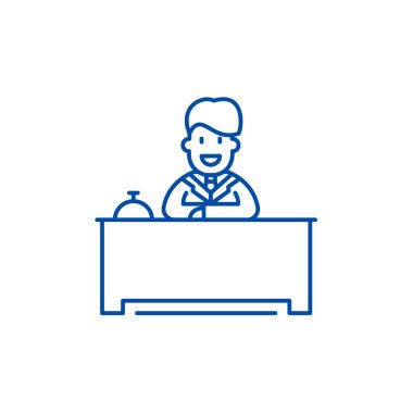 Otel Resepsiyon satırı simgesi konsepti. Otel Resepsiyon düz vektör simgesi, işaret, anahat illüstrasyon.