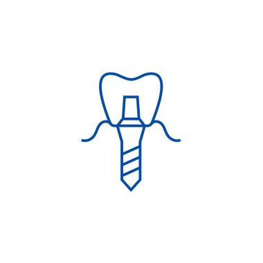 İmplant Diş, takma diş implant satırı simgesi kavramı. İmplant Diş, protez implant düz vektör simgesi, işaret, anahat illüstrasyon.