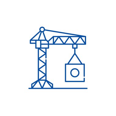 Endüstriyel vinç satırı simgesi kavramı. Endüstriyel vinç düz vektör simgesi, işaret, anahat illüstrasyon.