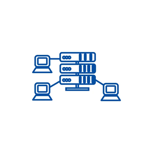 Hosting, network servers line icon concept. Hosting, network servers flat vector symbol, sign, outline illustration . — стоковый вектор