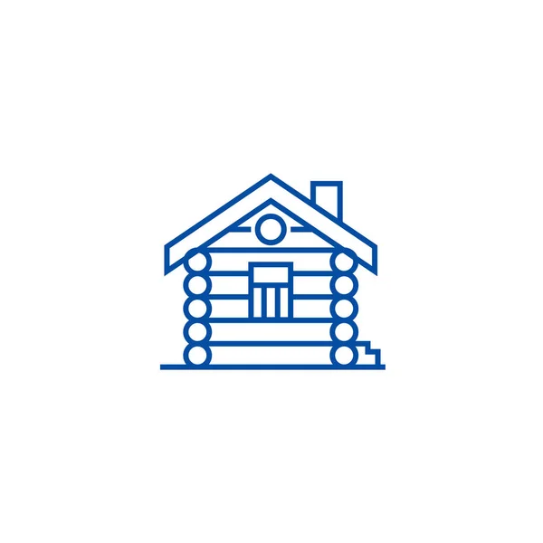 House, cabin, wood house line icon concept. Дом, каюта, плоский векторный символ деревянного дома, знак, набросок иллюстрации . — стоковый вектор