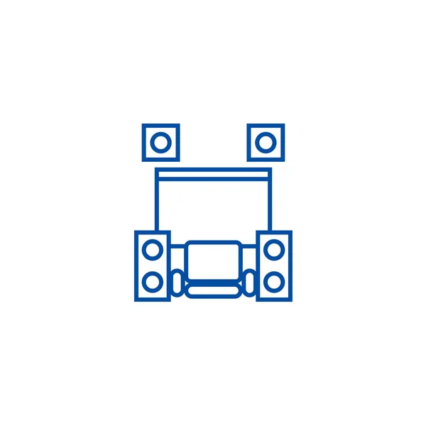 ホームシアター シアター ライン アイコン概念。ホームシアター シアター フラット ベクトル記号, サイン, 概要図. — ストックベクタ