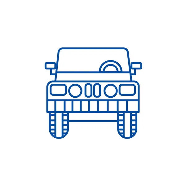 Jeep, concepto de icono de primera línea. Jeep, vista frontal vector plano símbolo, signo, esquema ilustración . — Archivo Imágenes Vectoriales