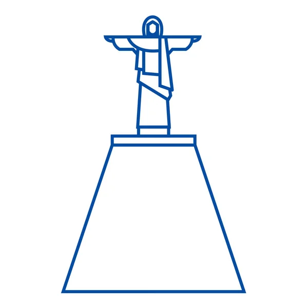 Conceito de ícone de linha de estátua de Jesus. Jesus estátua símbolo vetorial plana, sinal, ilustração esboço . —  Vetores de Stock