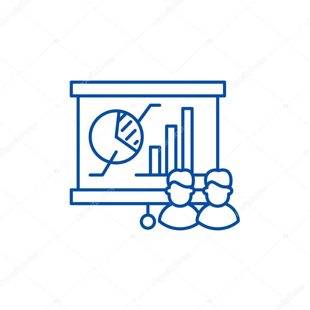 Holding focus group line icon concept. Holding focus group flat  vector symbol, sign, outline illustration.