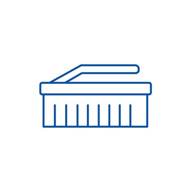 Temizlik fırça hat simgesi kavramı. Temizleme fırçası düz vektör simgesi, işaret, anahat illüstrasyon.