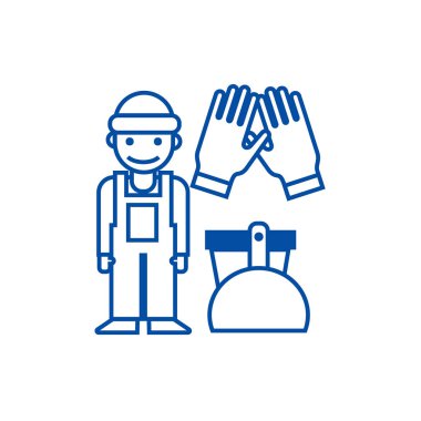 Temizlik hizmeti, temizlemek, satır simgesi kavramı. Temizlik hizmeti, temizlik adam, düz vektör simgesi, işaret, resim anahat.