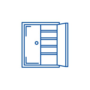 Dolap satırı simgesi kavramı. Dolap düz vektör simgesi, işaret, anahat illüstrasyon.