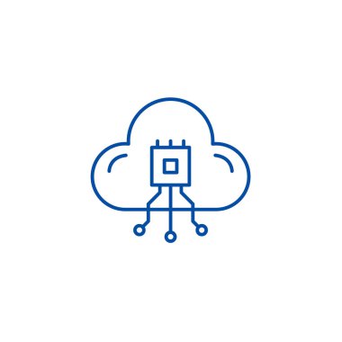 Bulut teknolojileri sistem satır simgesi kavramı. Bulut teknolojileri sistem düz vektör simgesi, işaret, anahat illüstrasyon.